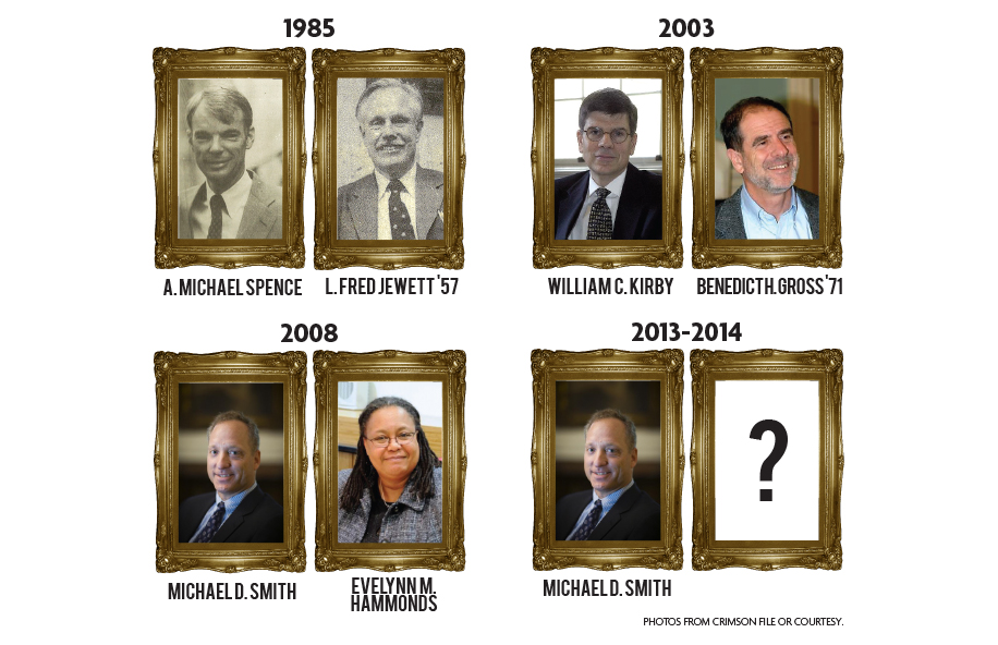 Above, Deans of the Faculty of Arts and Sciences (left) and the Deans of Harvard College whom they selected (right)
