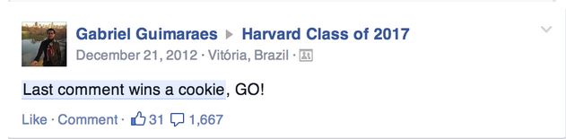 Gabriel L. Guimaraes ‘17 makes a post that will live in infamy.