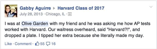 Gabby D. Aguirre ‘17 has a moment at Olive Garden