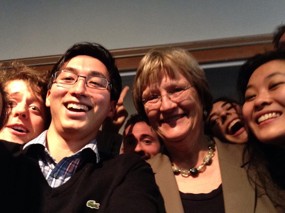 "UC Open Forum with President Faust!! But first, let's take a selfie."