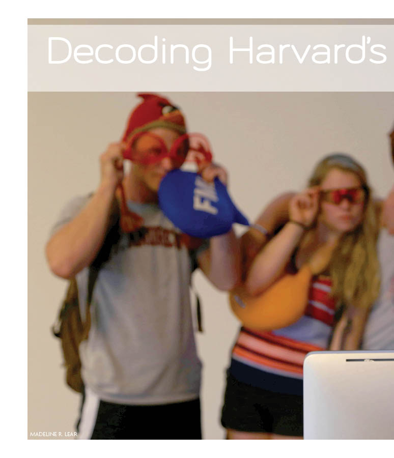 Freshmen pose for a photo booth at CS50 Puzzle Day on September 6, 2014. Prof. David J. Malan later posted the photo booth pictures on Facebook.