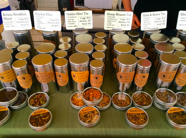 Tea drinkers, stop by Soluna Garden Farm’s stand for their herbal blends. The tea makes a nice, neatly packaged gift for a tea-obsessed friend. Both caffeinated and decaffeinated blends. 
