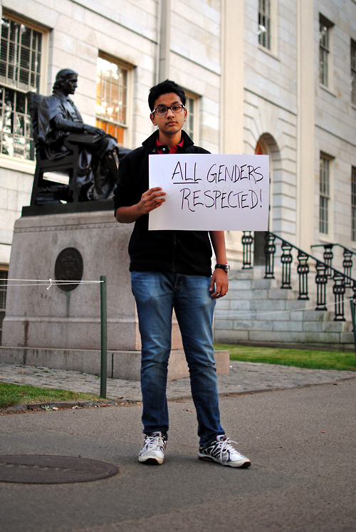 Another student posing for the #emBODYindia campaign by the John Harvard statue.