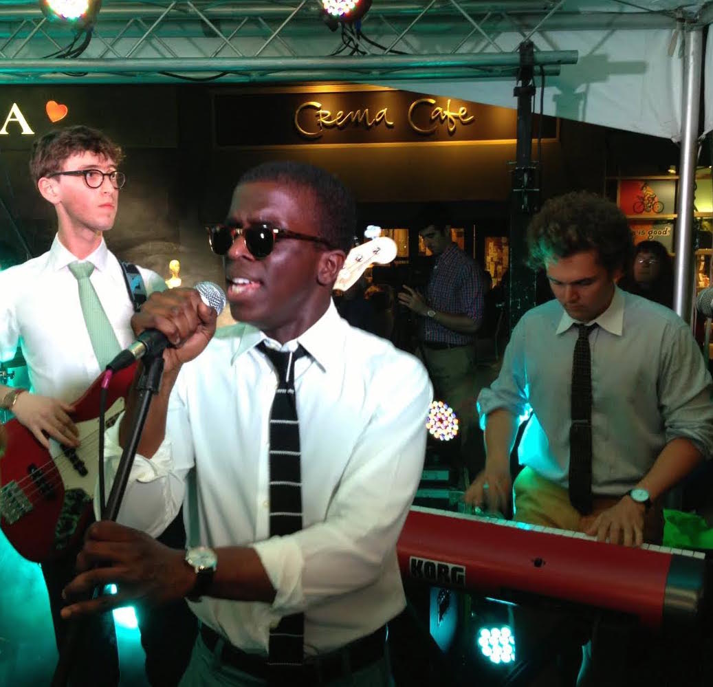 The Nostalgics perform in Harvard Square. 
Left-to-right: former Crimson Arts Executive Noah Guiney '13, Alex Cherenfant '13, Charles Gertler '13 