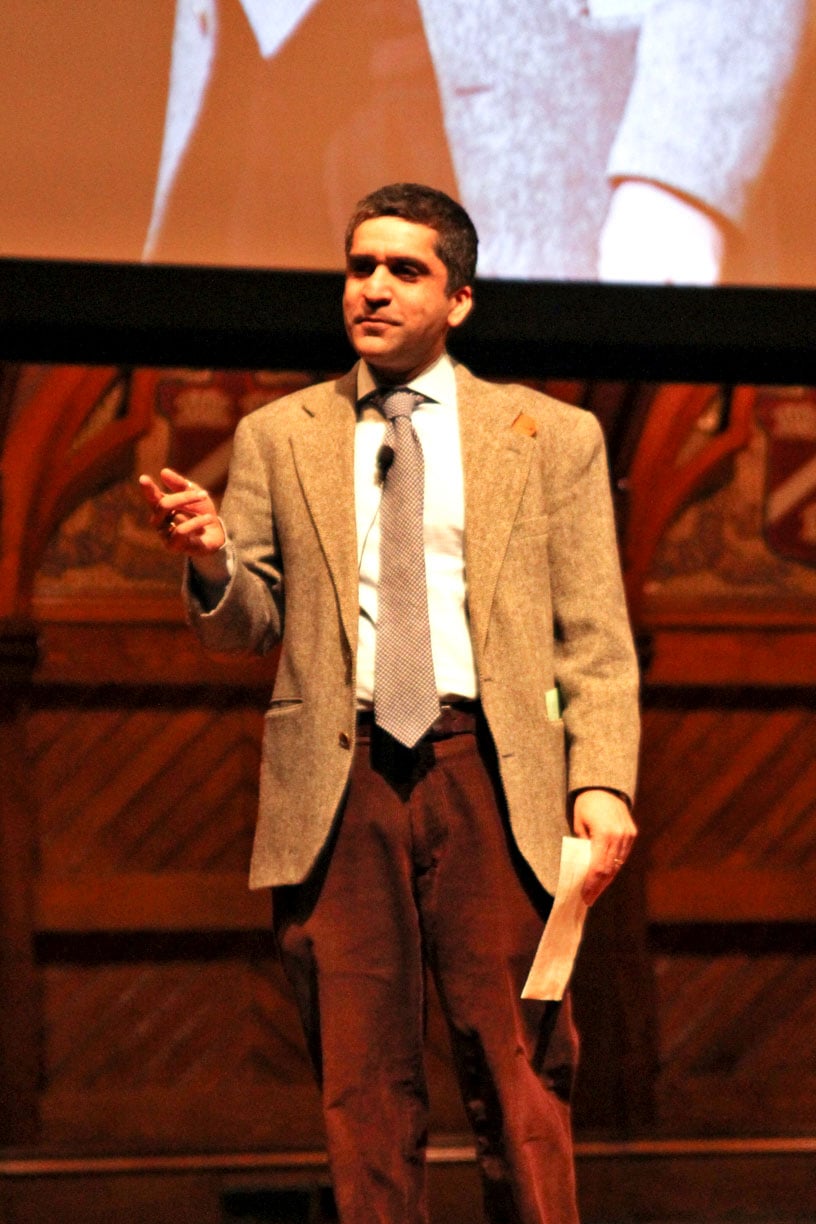 Dean of the College Rakesh Khurana leads "ReFRESHMENt," an event for the Class of 2018 on Sunday evening in Sanders Theatre.  