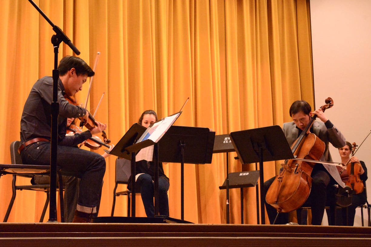 The Parker Quartet performs during Project Lens, an initiative exploring the connections between classical music and social issues, at Paine Music Hall on Friday evening.