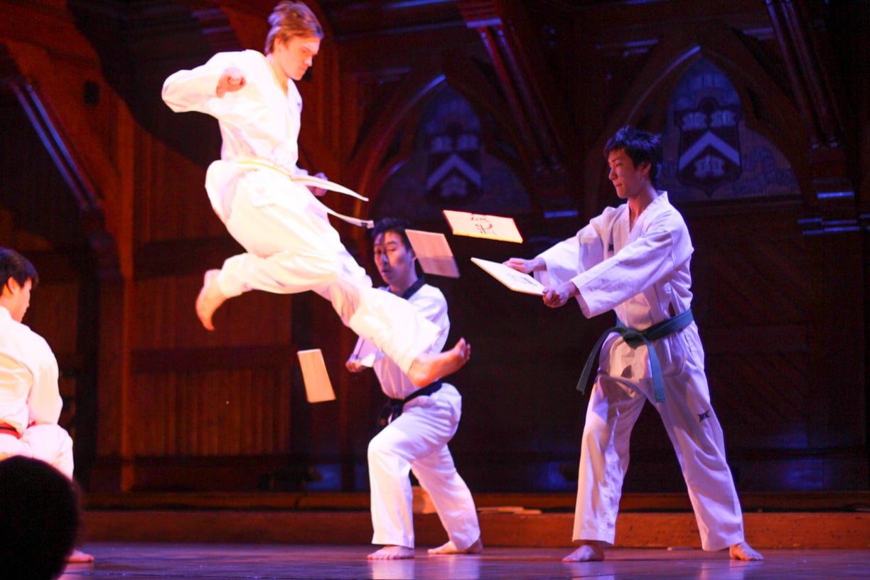 Harvard Taekwondo performs during Cultural Rhythms at Sanders Theatre on Saturday. The event honored actress Eva Longoria as the Artist of the Year.