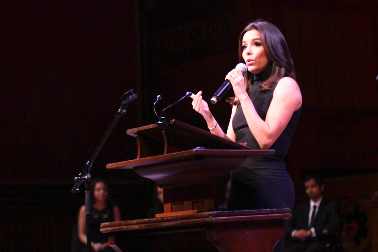 Eva Longoria speaks about the ways in which her childhood experiences motivated her philanthropic involvement. She was honored as Cultural Rhythms' Artist of the Year on 
Saturday evening at Sanders Theatre.