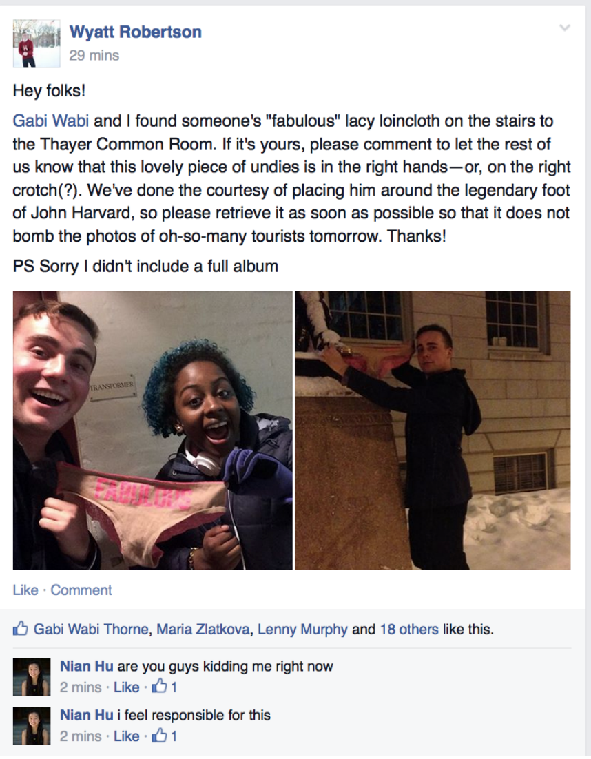 FB celebs pair up to reunite someone and their underwear, hooray! 