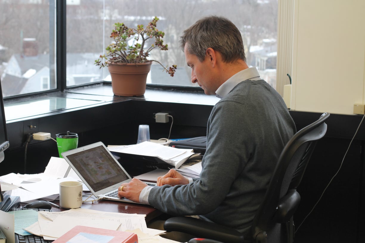 David Charbonneau, professor of Astronomy, has four daughters and lives in Brookline. He usually bikes to work at the Center for Astrophysics each morning. 