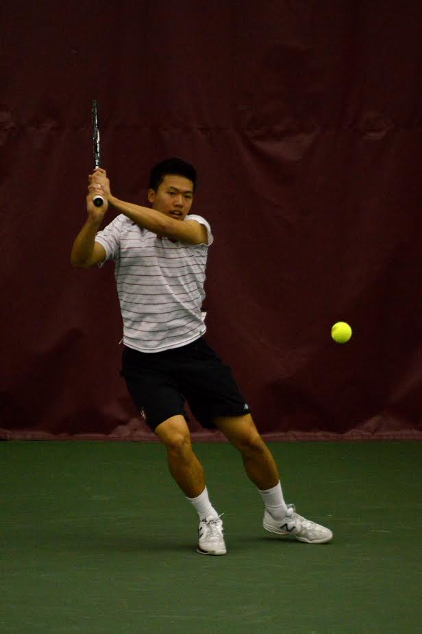 Harvard sophomore Brian Yeung, pictured above in action against Michigan State on March 8, 2014, defeated Amherst's Andrew Yaraghi in three sets while playing out of the first position on Saturday. 