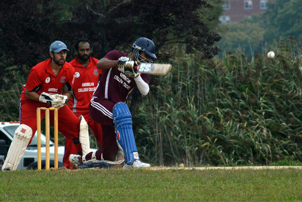 Sophomore Vivek Jayaram (left, batting) takes a swing during an American College Cricket game. Jayaram and junior captain Manik Kuchroo, earned All-American honors this year.