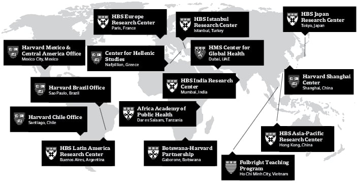 A sampling of Harvard's international offices and centers.
