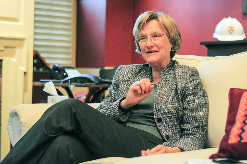 University President Drew G. Faust, pictured here during an interview in December 2014, has commented on the handling of several matters regarding Final Clubs. 