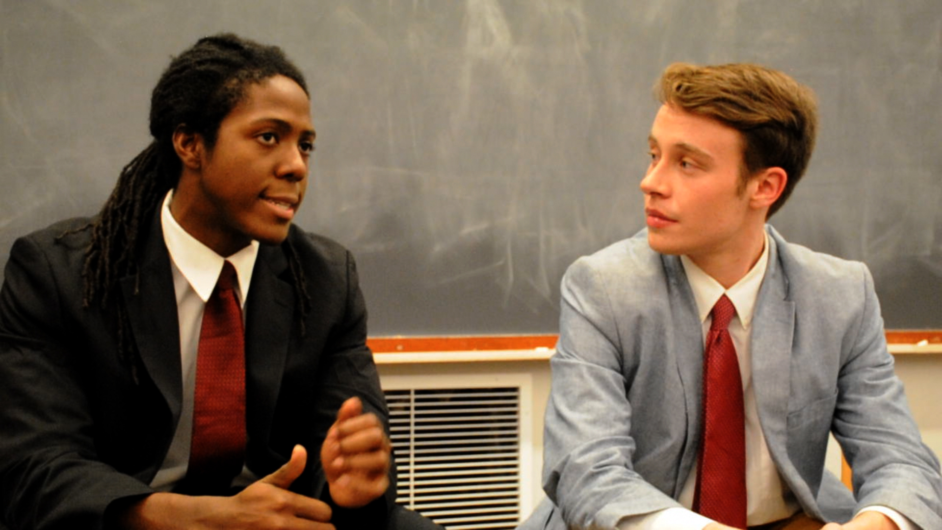 William A. Greenlaw ’17 of Pforzheimer House and William F. Morris IV ’17 of Pforzheimer House speak at the UC-Crimson Crossfire Debate on Saturday evening.