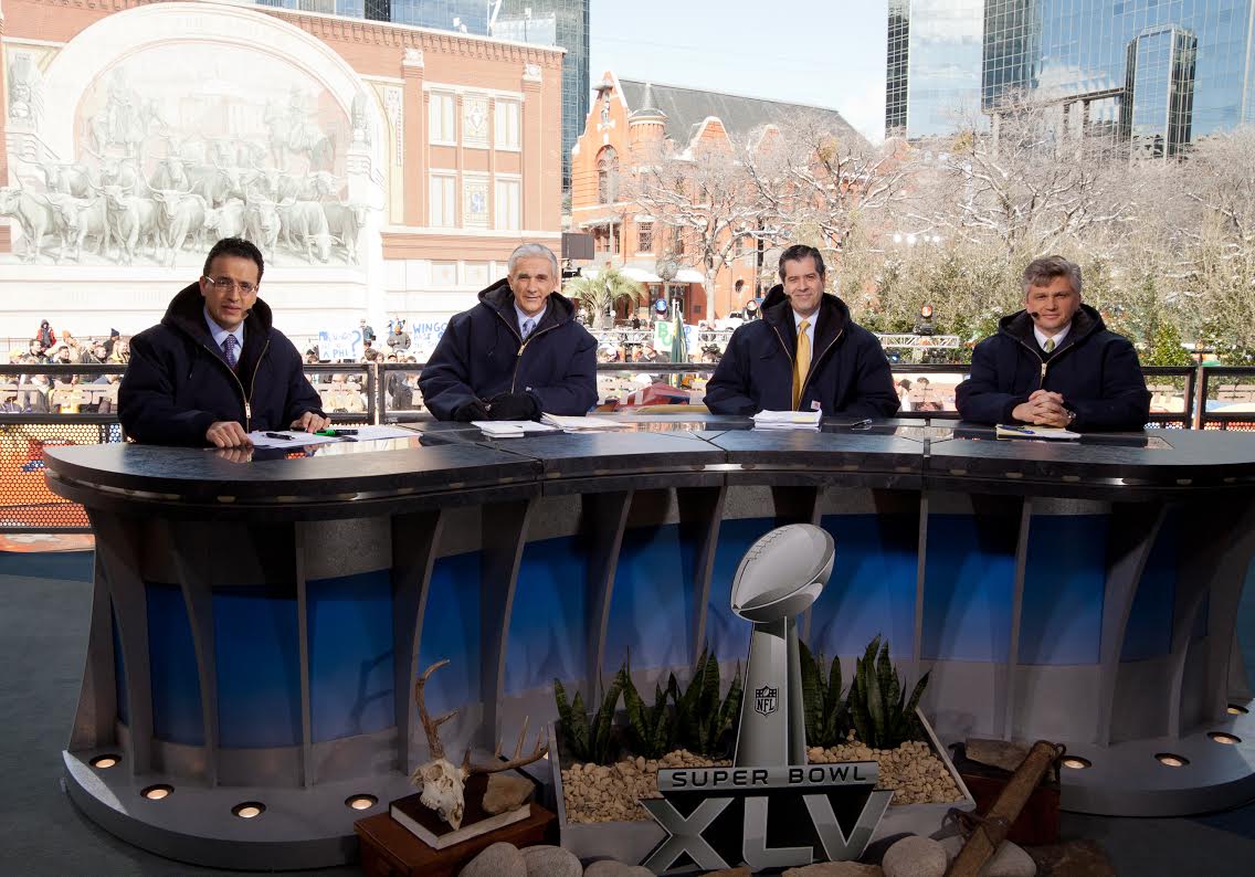 Alvaro Martin ‘84, pictured second from the right, will have the call of the first Spanish language Super Bowl on ESPN Deportes this Sunday.