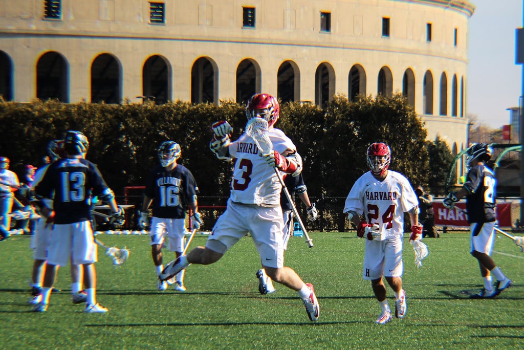 Sophomore Morgan Cheek, shown in previous action against Villanova earlier this season, scored a team-record nine goals against Brown to advance the Crimson to the Ivy League Tournament final against Yale, which the team would go on to lose. 