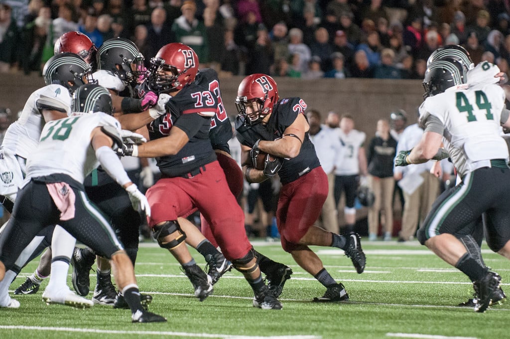 Paul Stanton (bottom) rushed for a season-low 3.2 yards per carry against the Big Green, who stuffed the senior running back on the goal line on several occasions. 