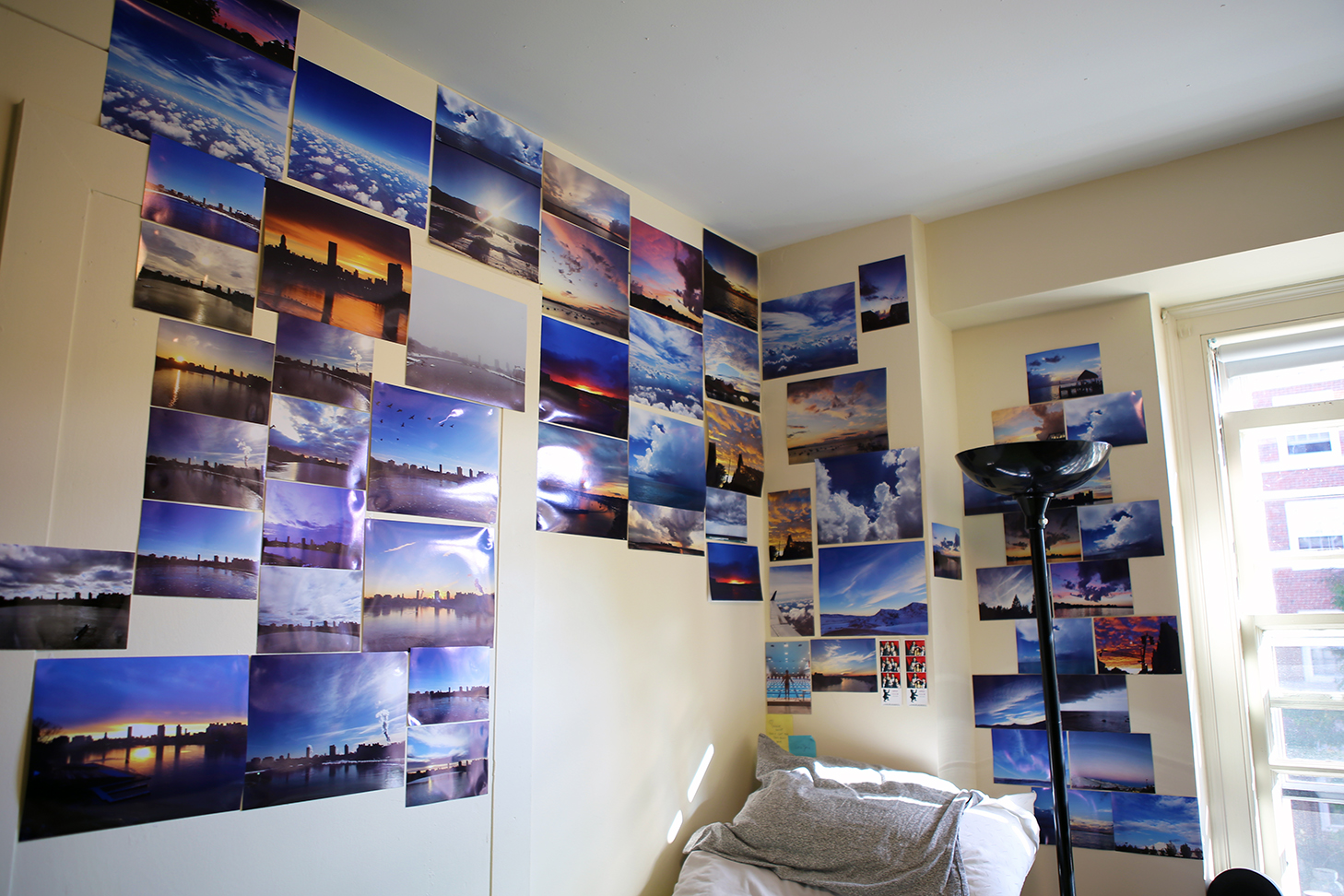 Bailar’s wall is full of pictures of colorful skies and sparkling water.
