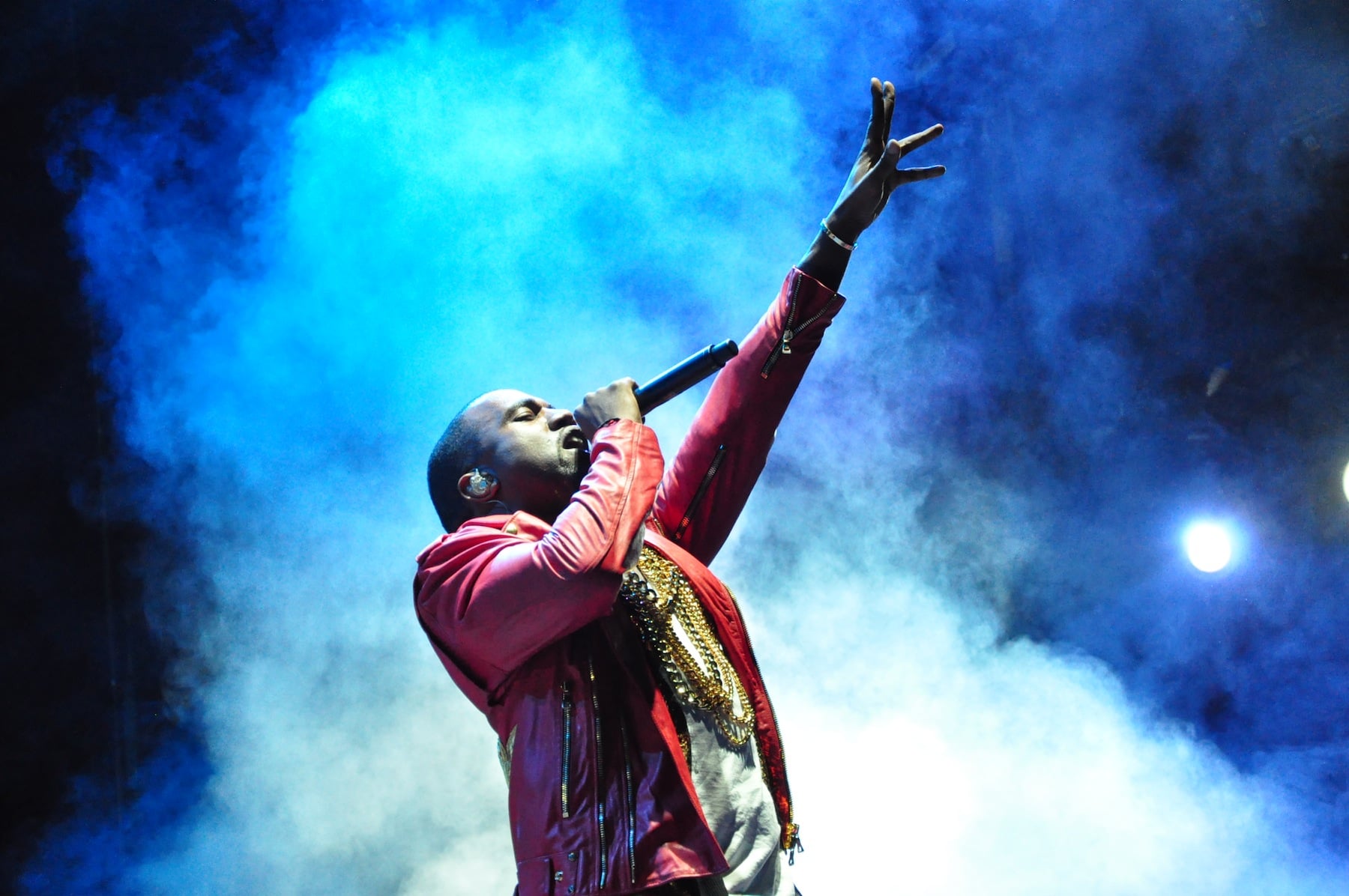 Kanye West performs at 2011 Lollapalooza in Chile. Kanye is nominated for eight 2017 Grammy awards.