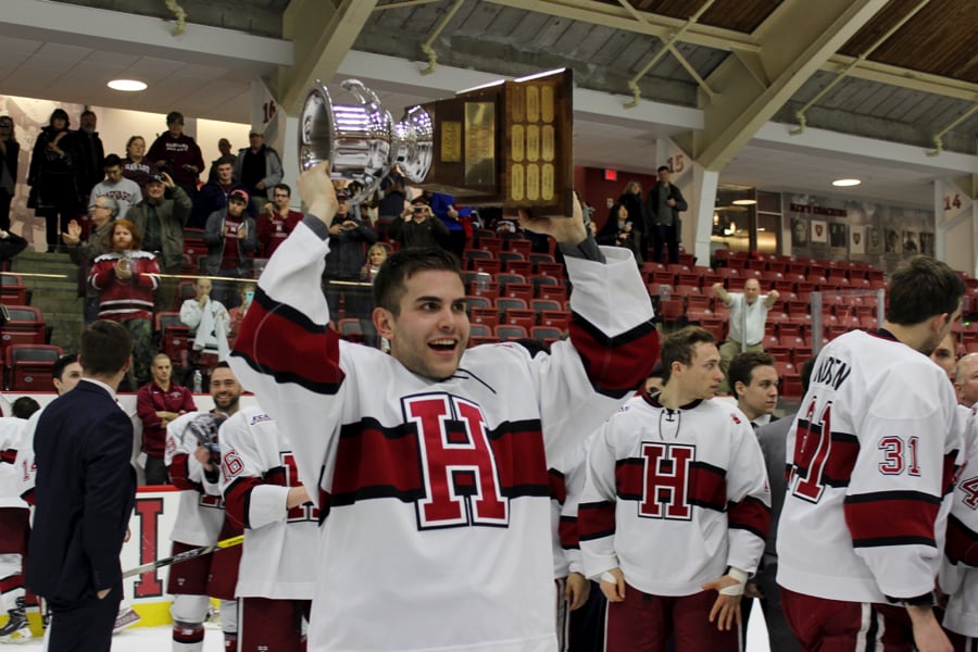 Senior blu-liner Clay Anderson gets his turn with the Cleary Cup stand-in.
