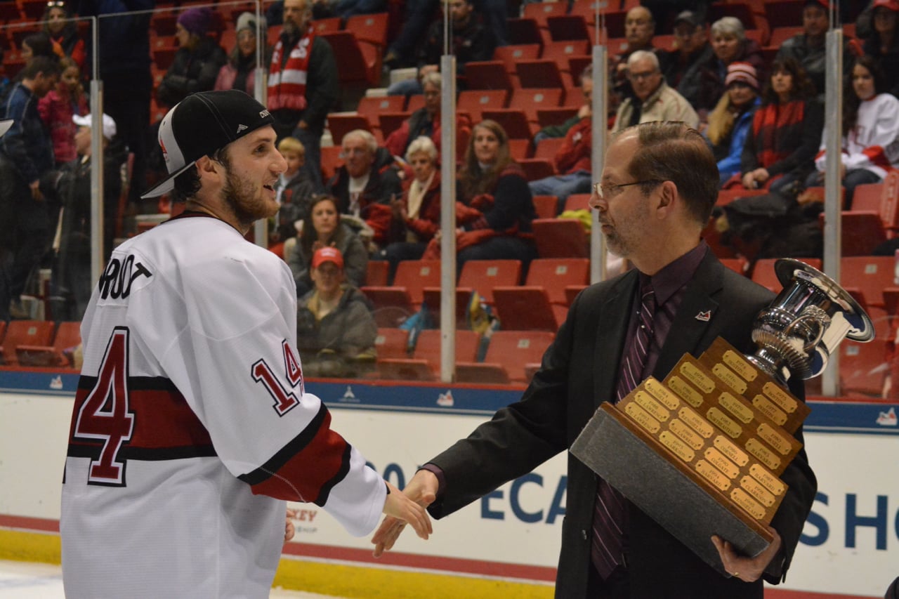 Alexander Kerfoot gets set to receive the Whitelaw Cup.