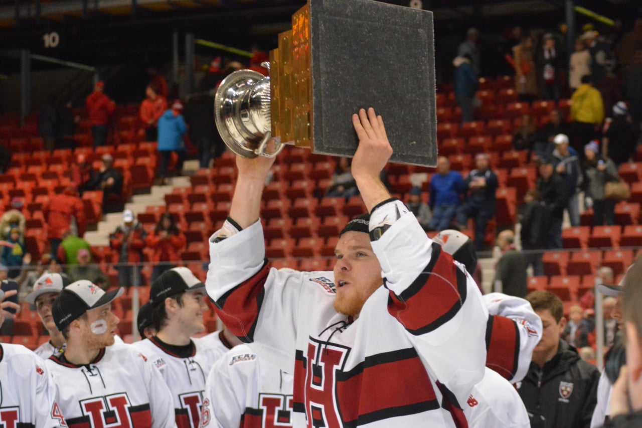 Sean Malone, who had 10 points in four tournament games, takes his turn with the Whitelaw Cup.