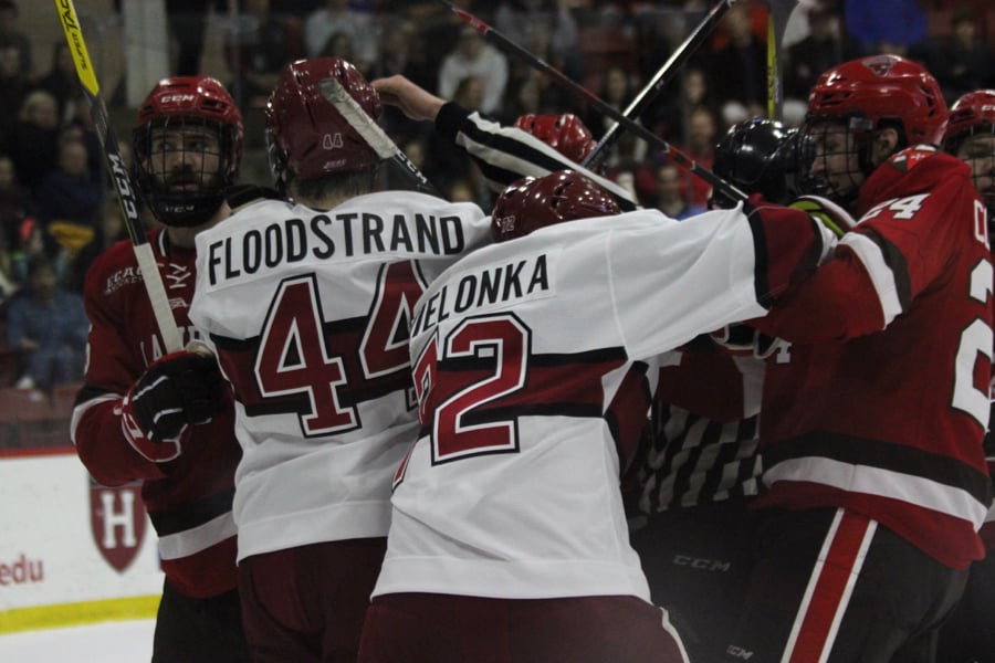 Phil Zielonka gets involved in a scrum in the regular season finale against St. Lawrence.