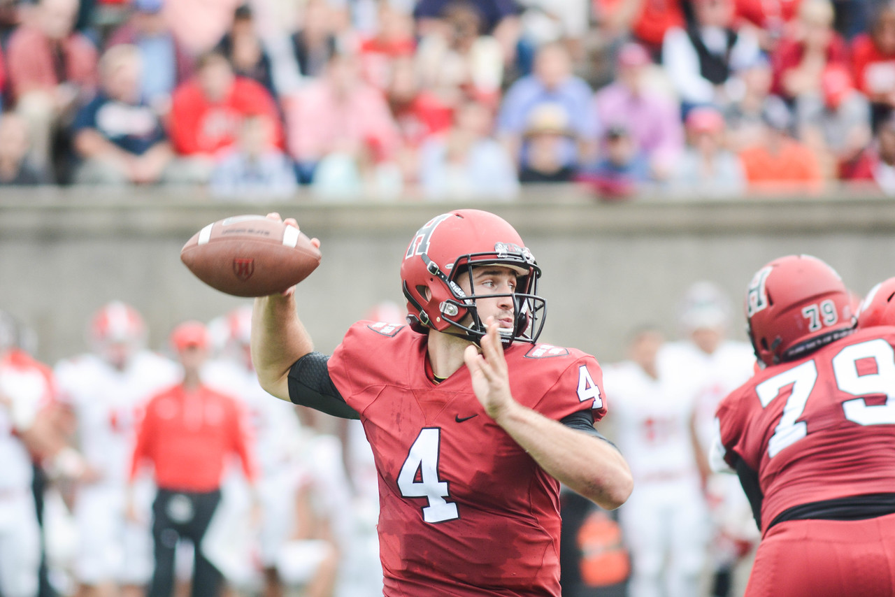 Senior Joe Viviano readies for a throw in previous action against Cornell. The quarterback is back for a fifth year in 2017. 