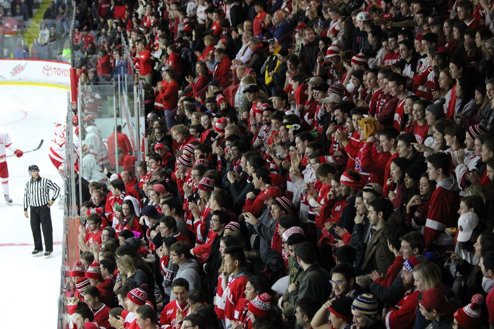 Like last year (pictured here), Harvard expects to see a ferocious crowd at Lynah Rink on Saturday.