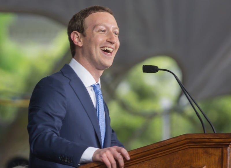 Facebook CEO and Harvard dropout Mark Zuckerberg speaks at Commencement exercises in May 2017.