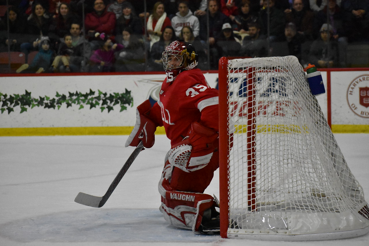 Cornell rookie goaltender Matt Galajda turned away all 35 of Harvard's shots, powering Cornell to victory.
