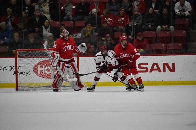 Big Red netminder Matt Galajda tracked pucks all night through traffic.