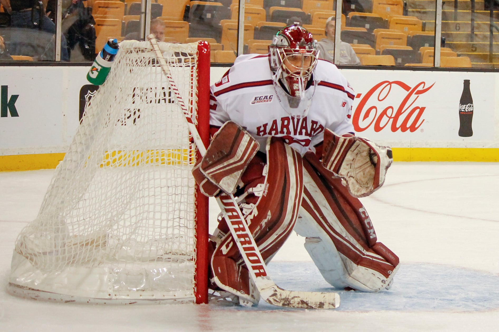 Net-minder Cameron Gornet looks on during his first career start in the Beanpot consolation game against BC. 