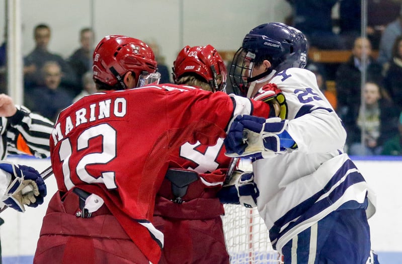 John Marino gets involved in some post-whistle shenanigans on Saturday night against Yale.