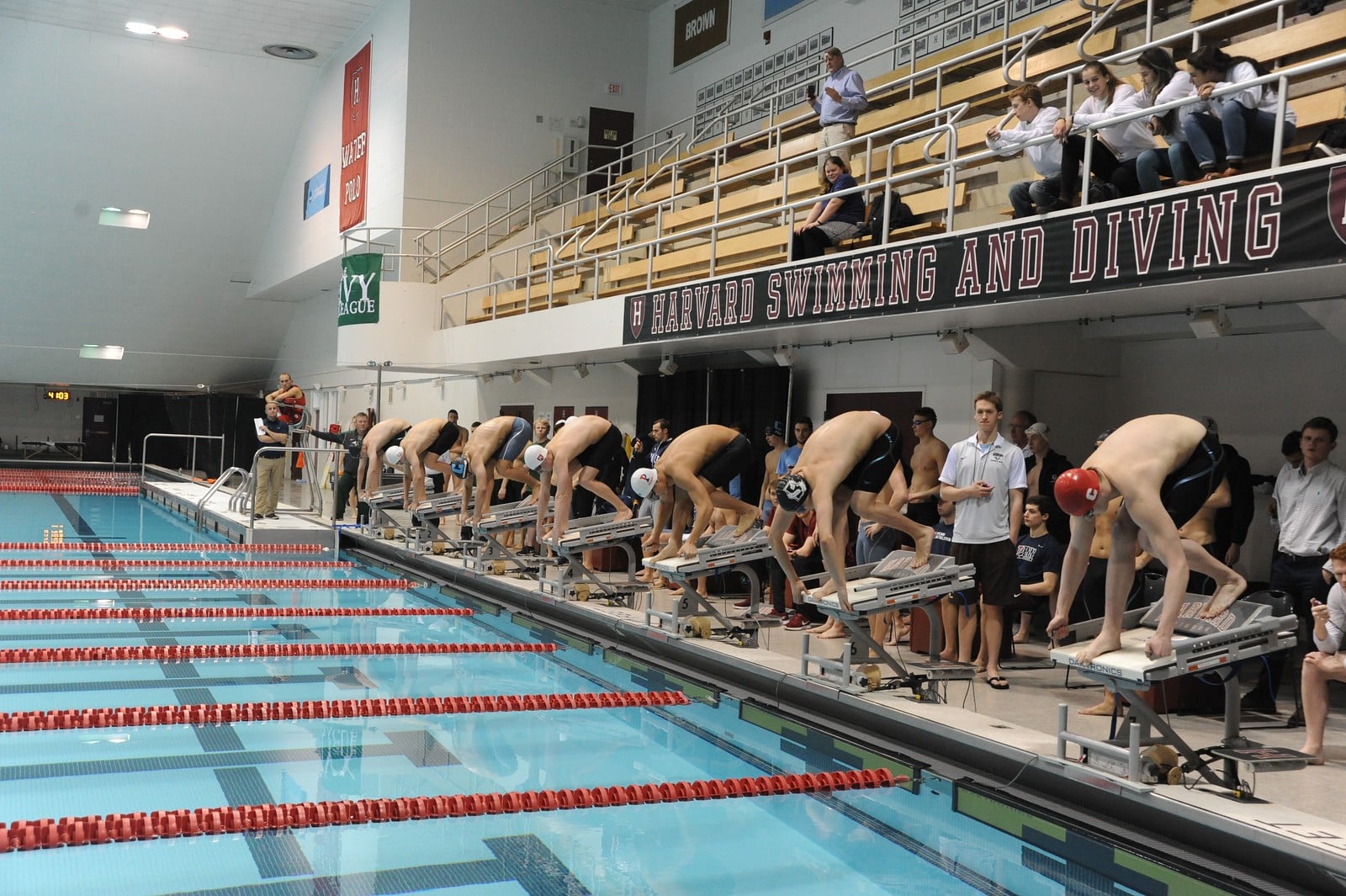 Swimmers eagerly take the starting block in last year's Ivy Championship meet, which saw similarly strong performances from individuals such as sophomore Dean Farris.