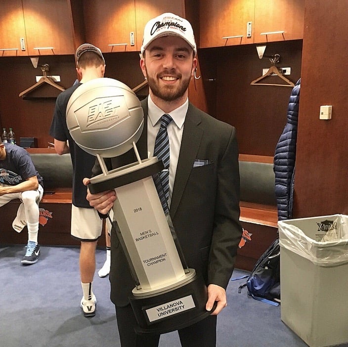 Fraschilla holds up the Big East Championship Trophy after Villanova's 76-66 victory to Providence on Mar. 10 at Madison Square Garden.