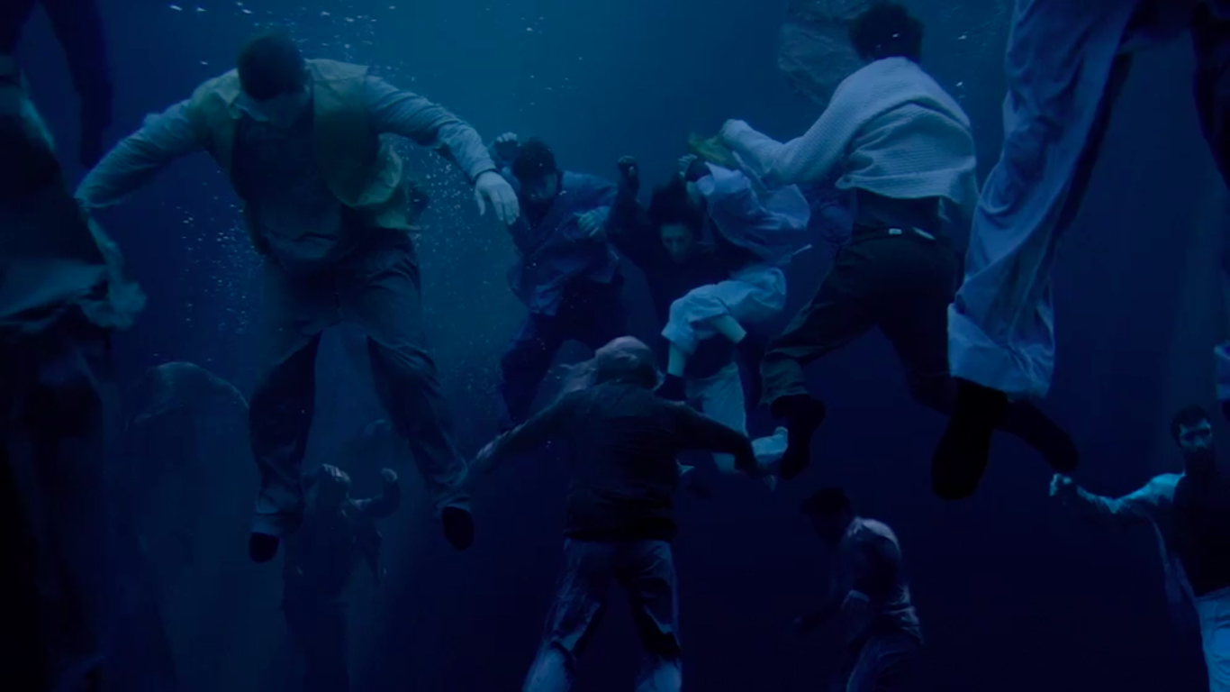 Bodies of refugees from the future float in the water in a scene from the premiere of "The Crossing" on ABC.
