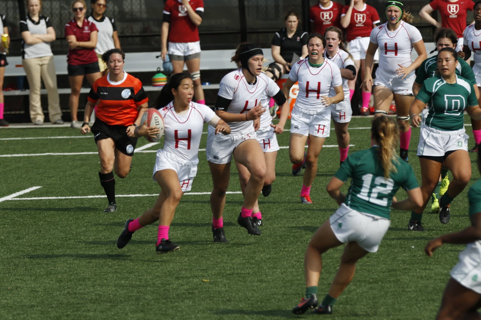 The rugby team pushes the ball upfield in a tilt against Dartmouth. 