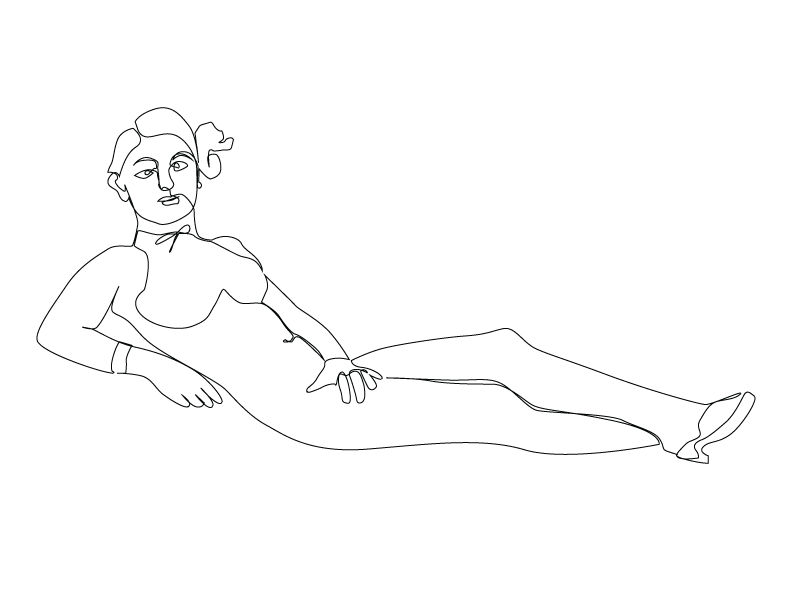 A line drawing of Manet's "Olympia."