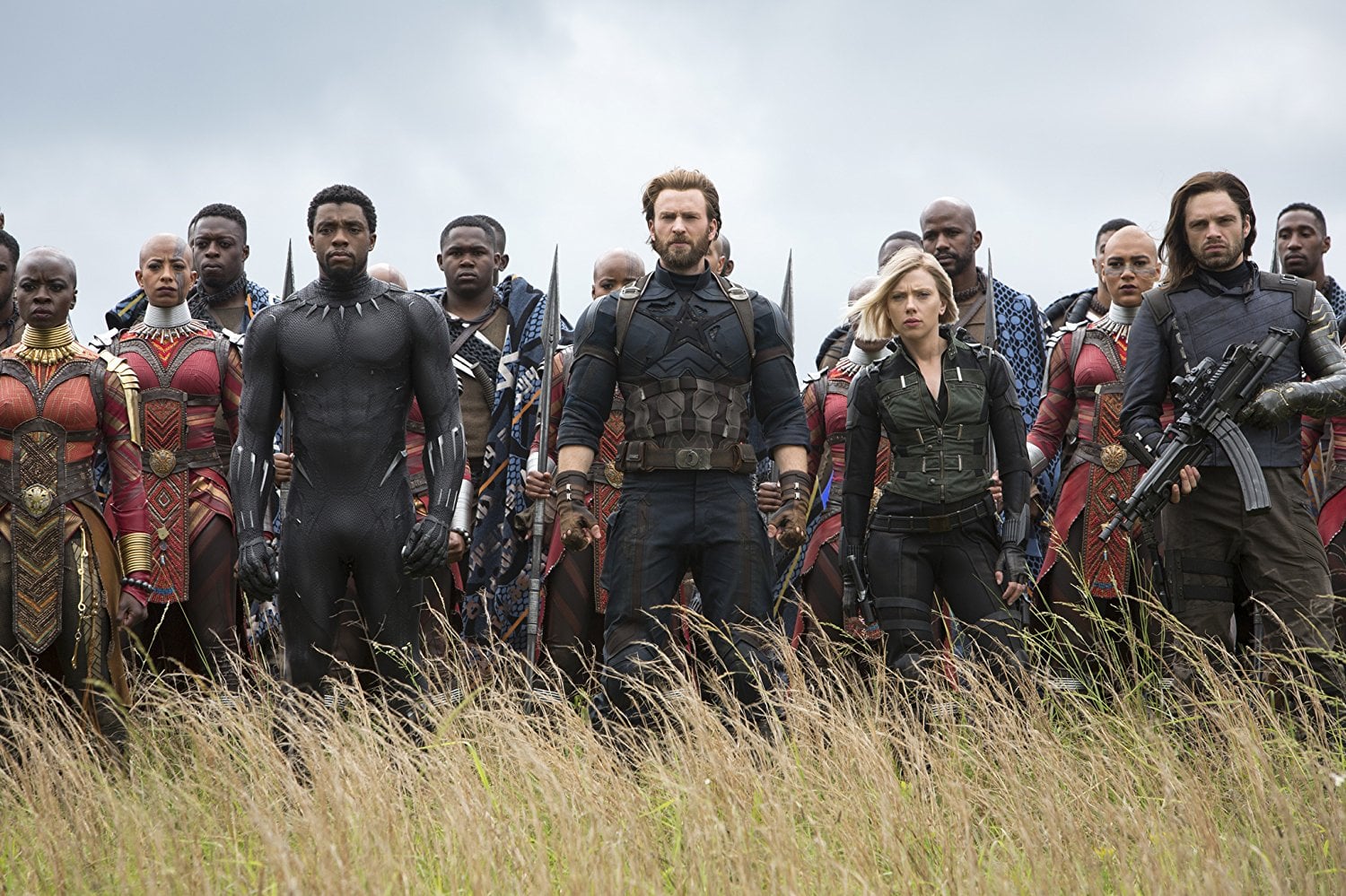 Chris Evans, Scarlett Johansson, Chadwick Boseman, Sebastian Stan, Danai Gurira, Marie Mouroum, and Winston Duke star in "Avengers: Infinity War," directed by Anthony and Joe Russo. 