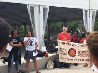 University affiliates rally to support workers with Temporary Protected Status.