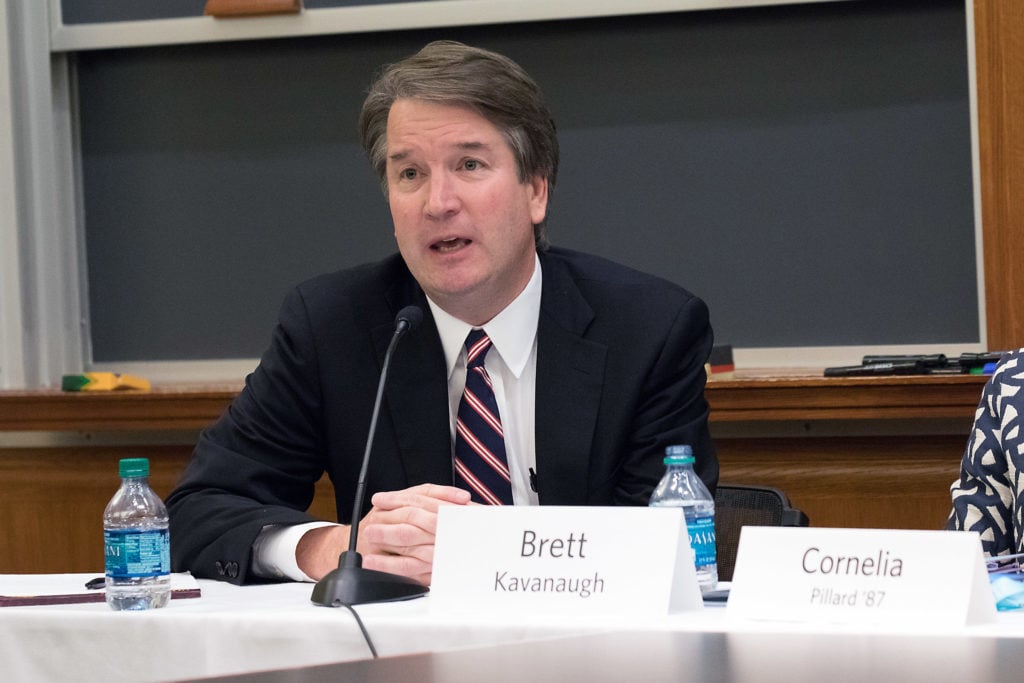 Supreme Court nominee Brett M. Kavanaugh speaking at Harvard Law School's bicentennial celebration in Oct. 2017.