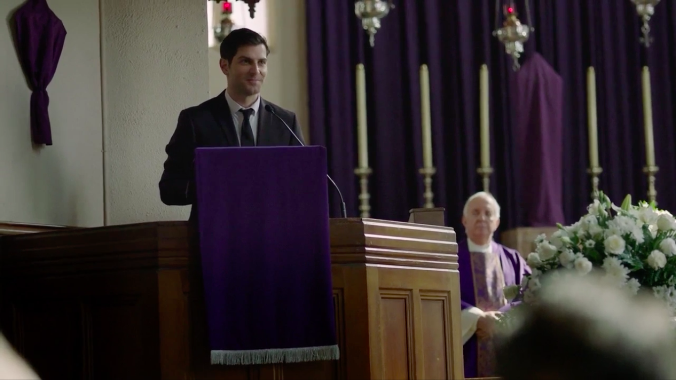 Eddie Saville (David Giuntoli) eulogizes his friend in "A Million Little Things" on ABC.