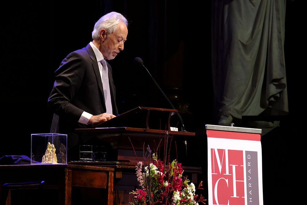 J. M. Coetzee, the winner of the 2003 Nobel Prize in Literature, was presented with the Mahindra Award for Global Distinction in the Humanities in Sanders Theatre.