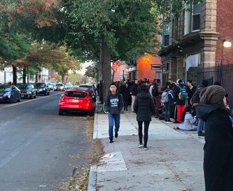 Lines stretched far down the block.