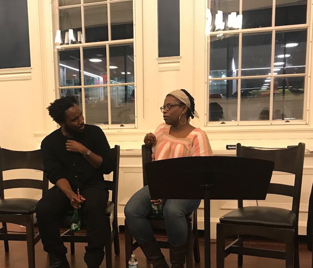Antoinette C. Nwandu ’02 and Phillip Howze in conversation at the Black Playwrights Festival.