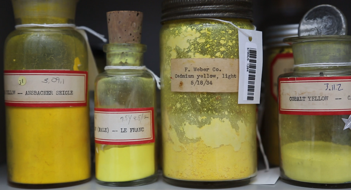 Cadmium yellow and other sunny shades populate a portion of the Forbes pigment collection.