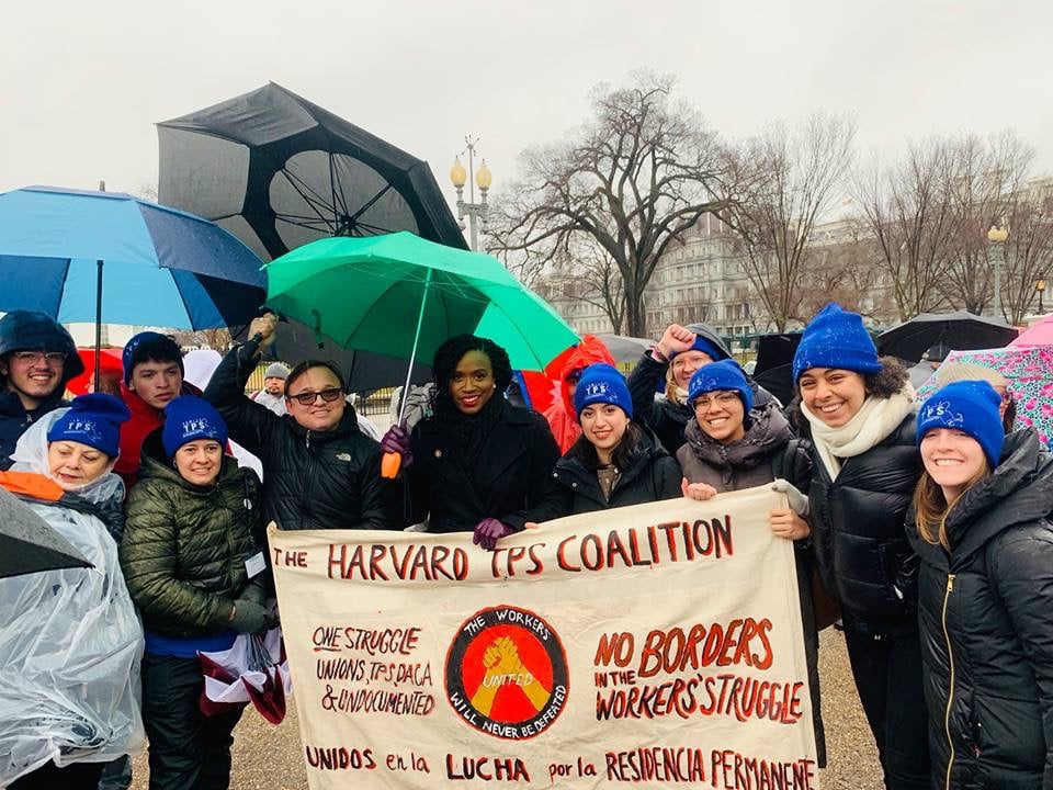 Members of the Harvard TPS Coalition marched at a rally in Washington, D.C. Tuesday.