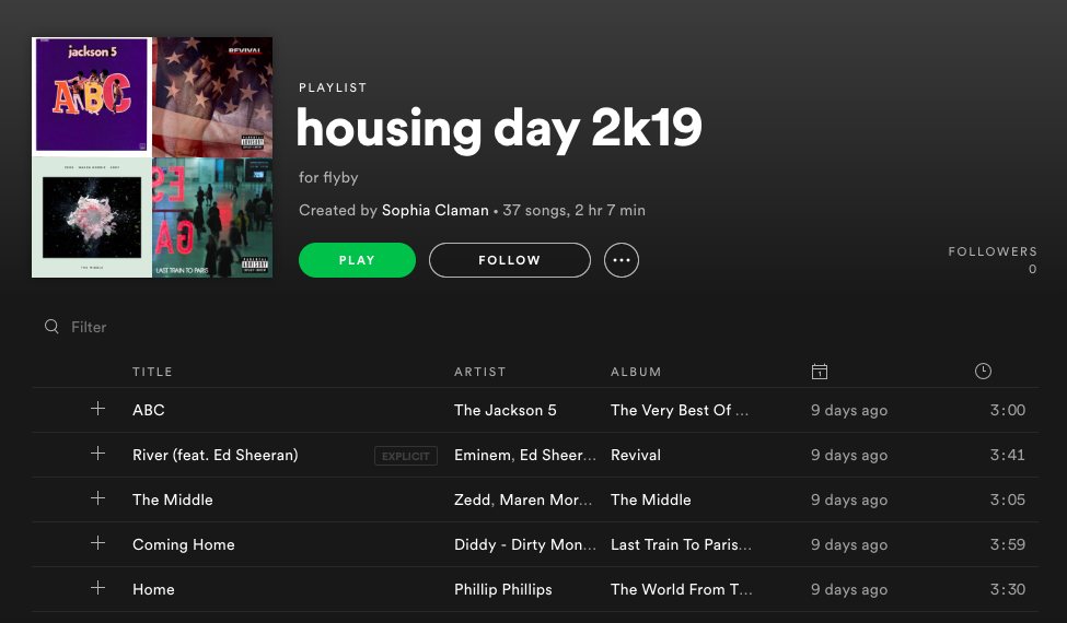 Housing Day Playlist 2019